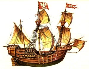 Okręt Straży Morskiej Zygmunta Augusta (1568 r.). Mal. E. Koczorowski