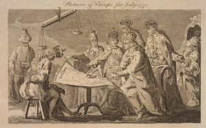 Europa w lipcu 1772 roku, angielska karykatura polityczna nawiązująca do I Rozbioru Polski.